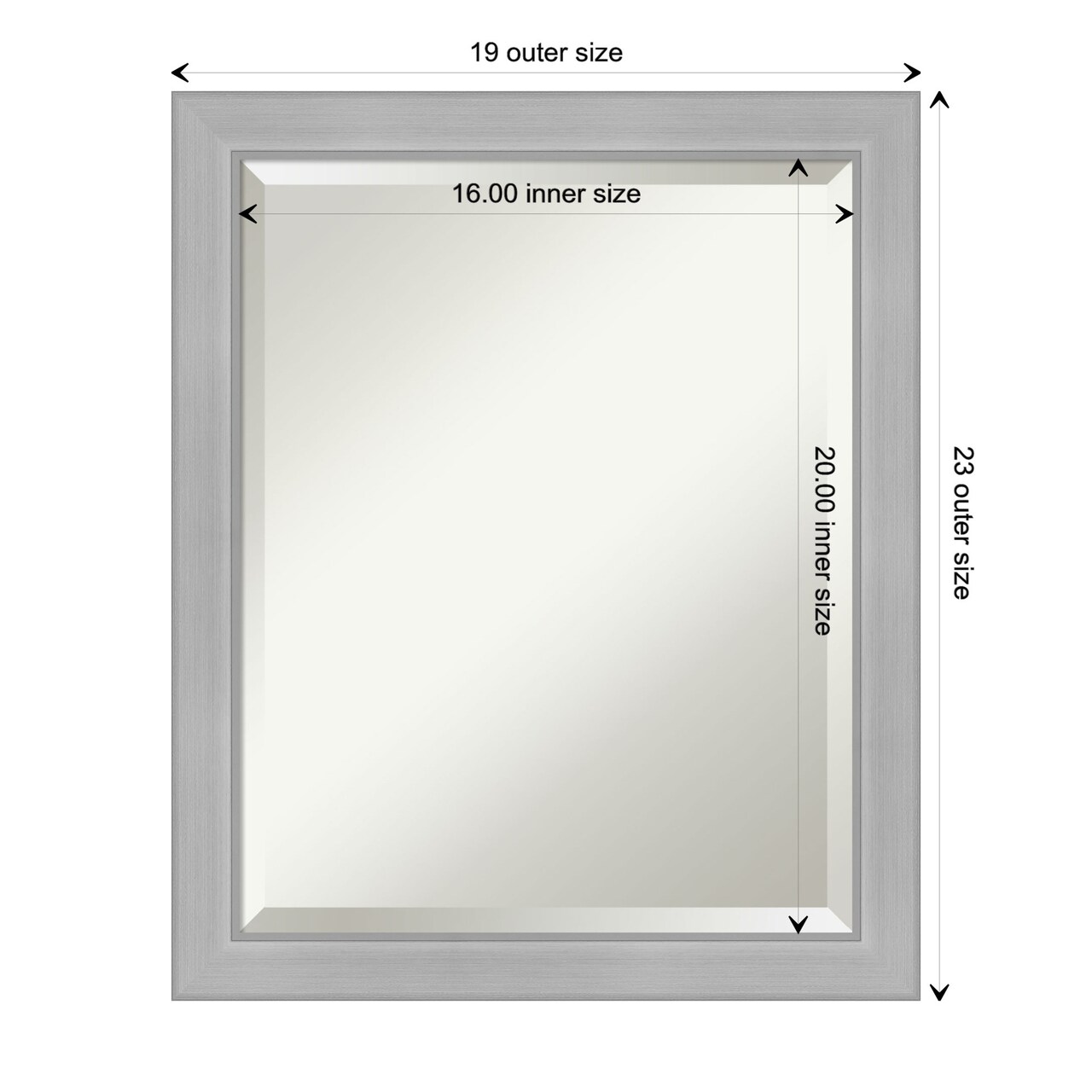 Beveled Bathroom Wall Mirror, Vista Brushed Nickel Narrow Frame